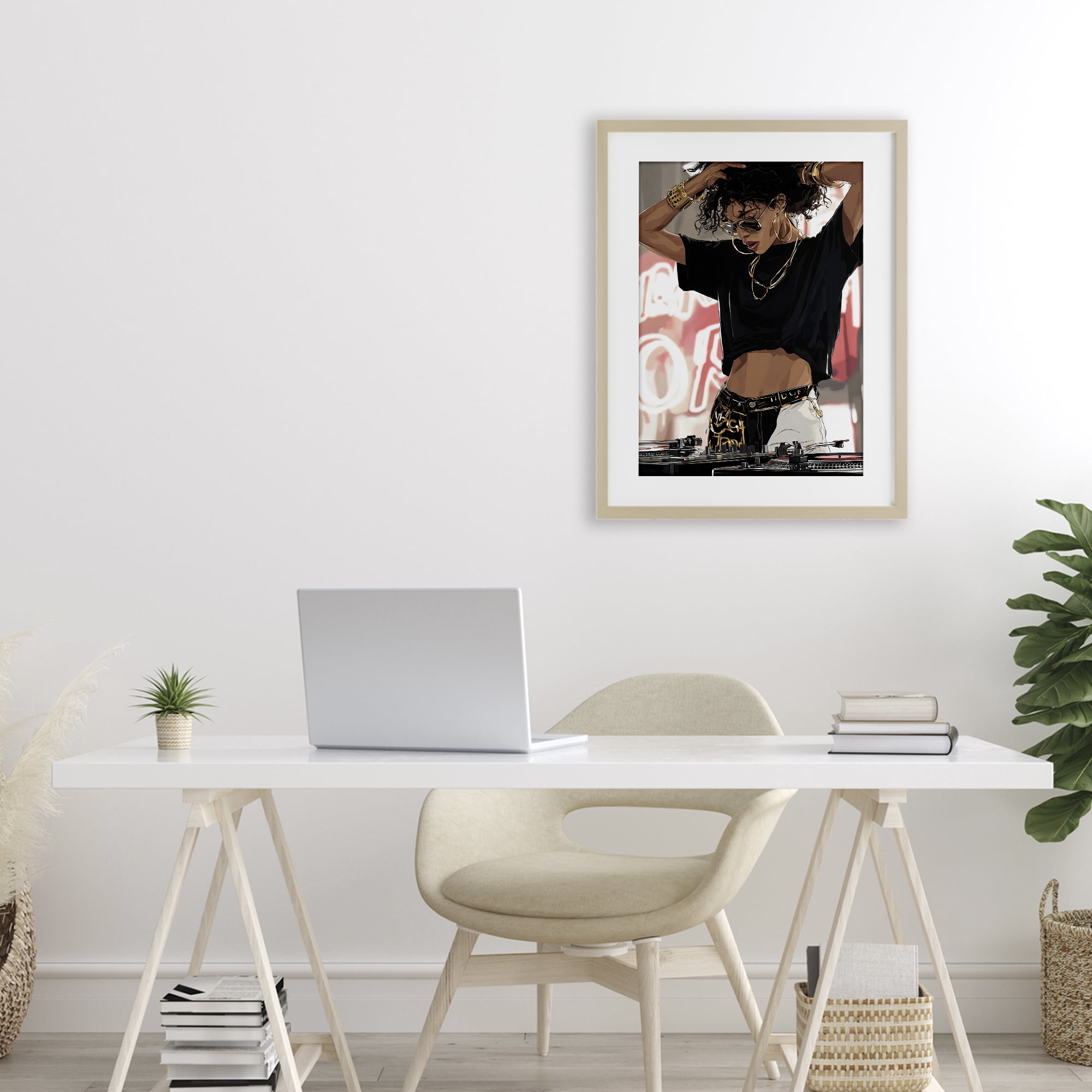 Stupell Industries Trendy Female DJ Musician Birch Framed Print Under Glass, design by Franklyn Gregory