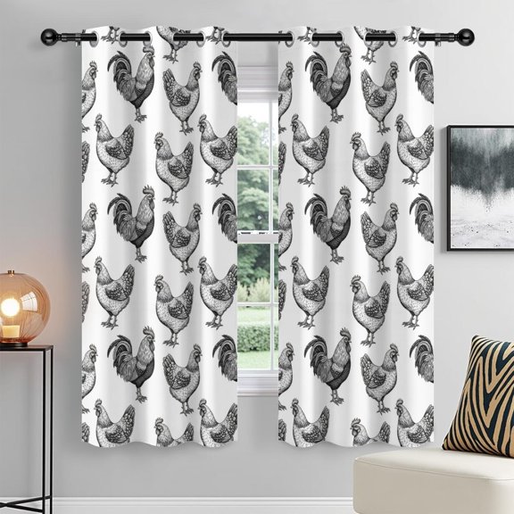 Rooster and Pumpkin Green Pattern Blackout Curtains,Triple Weaved Fabric,Thermal Insulated,Room Darkening,Grommet Top,2 Panels,52x108in(132x274cm)