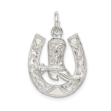 Horseshoe Italian Charm - 925 Sterling Silver Horseshoe Boot Pendant Charm Necklace Animal Horse Western For Women