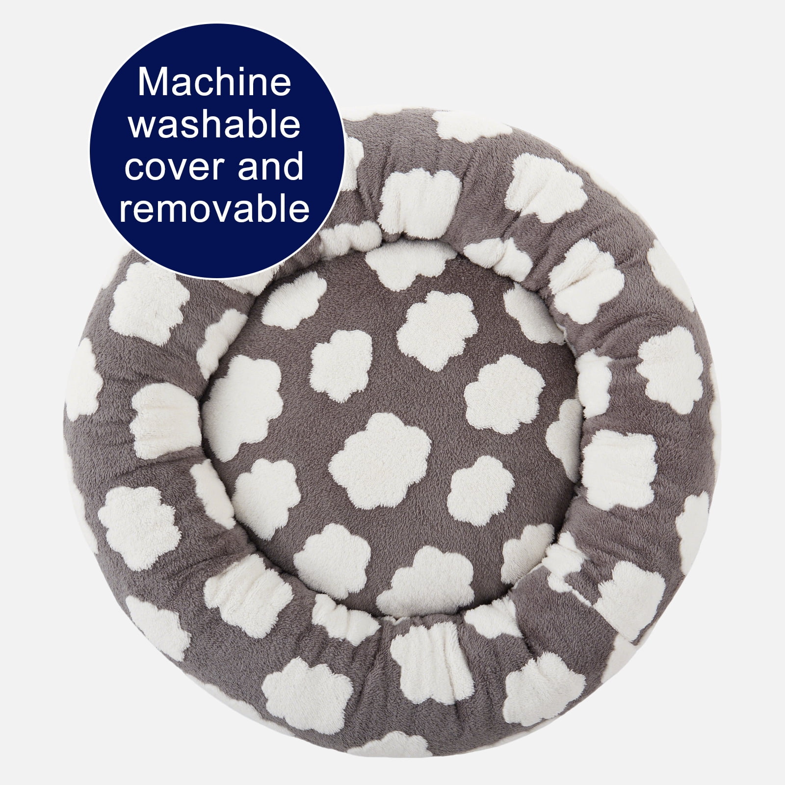 Donut Dog Bed Medium, Calming Round Pet Bed for Dogs and Cats, Washable Jacquard Plush Cover with Non-Slip Bottom, Indoor Cat Bed, Gray, 30"x30"x8"