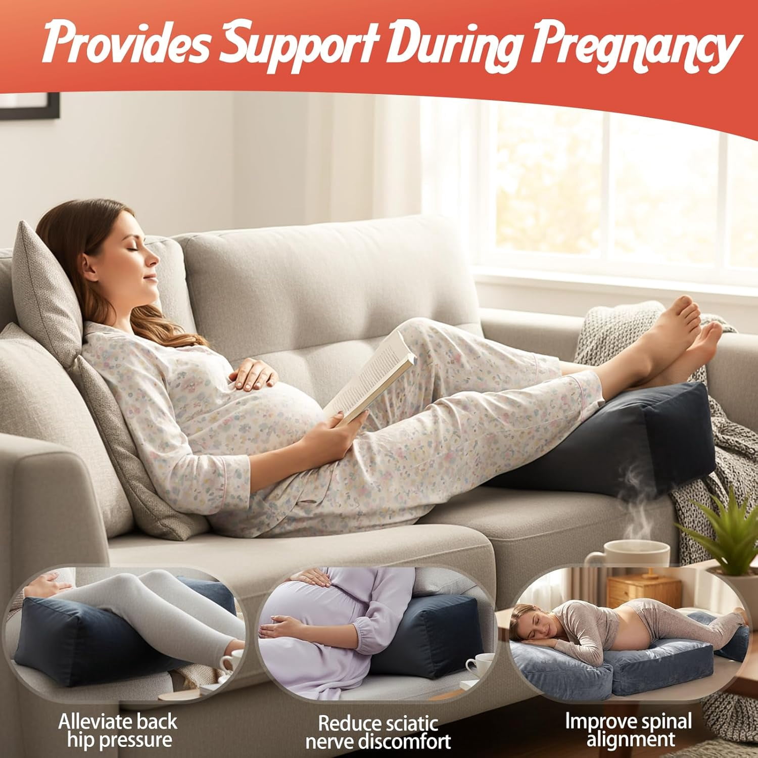 Pregnancy Pillows for Sleeping, 45.3 Inch Pregnancy Massage Pillow Full Body Pillow with Removable Cover & Leg Pillow, Support for Back, Legs, Belly, HIPS for Pregnant Women (Grey)