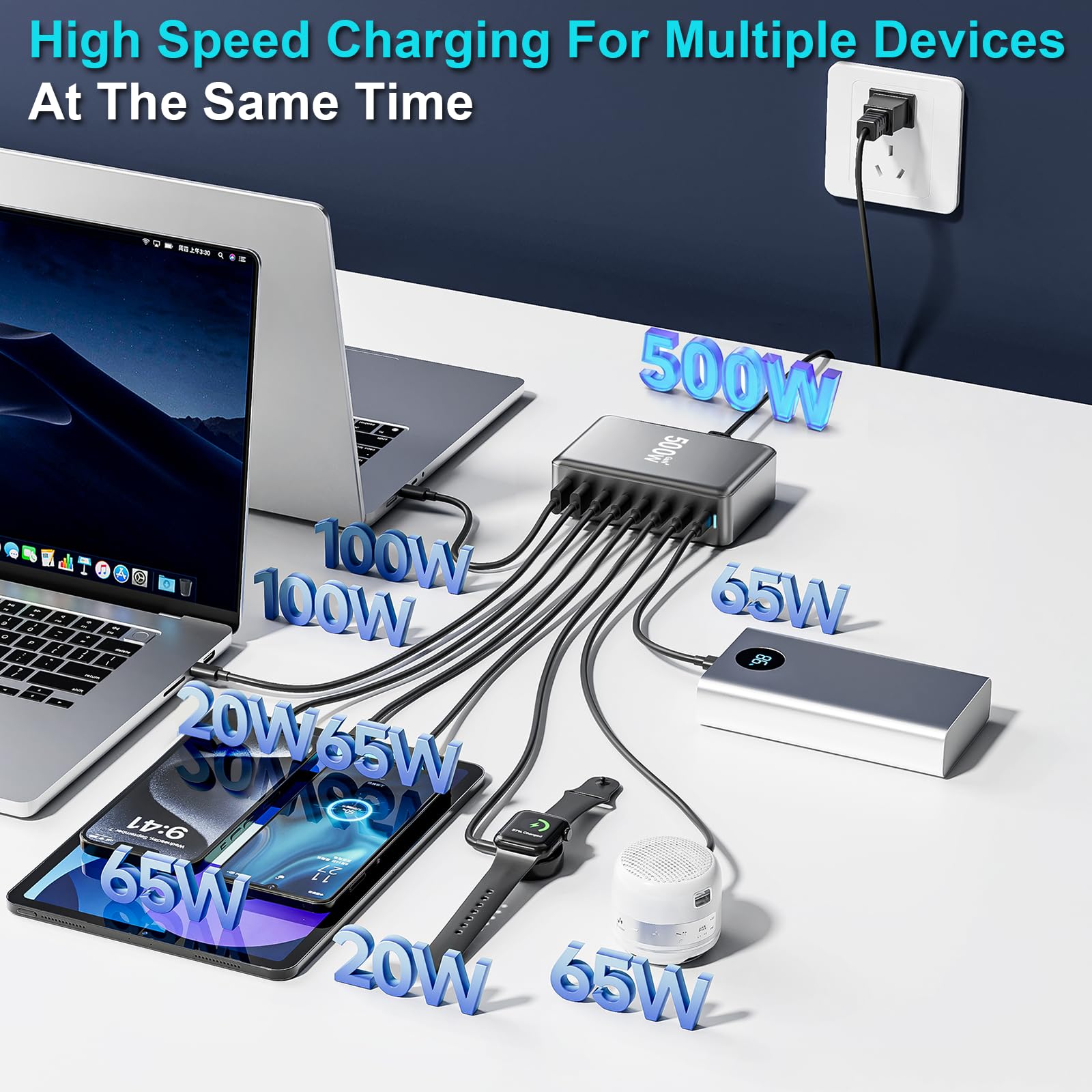 800W USB C Fast Charger Block, 10 Port USB Charging Station, GaN  Pro Double 140W PD PPS Port Fast Charging Station,Laptop Wall Charger Compatible with HP,DELL,MacBook Pro,iPhone 16,Galaxy S24