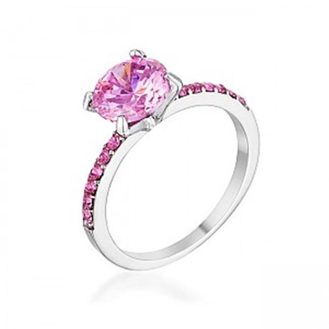 2.3ct Pink Cubic Zirconia Rhodium Ring - Size 9