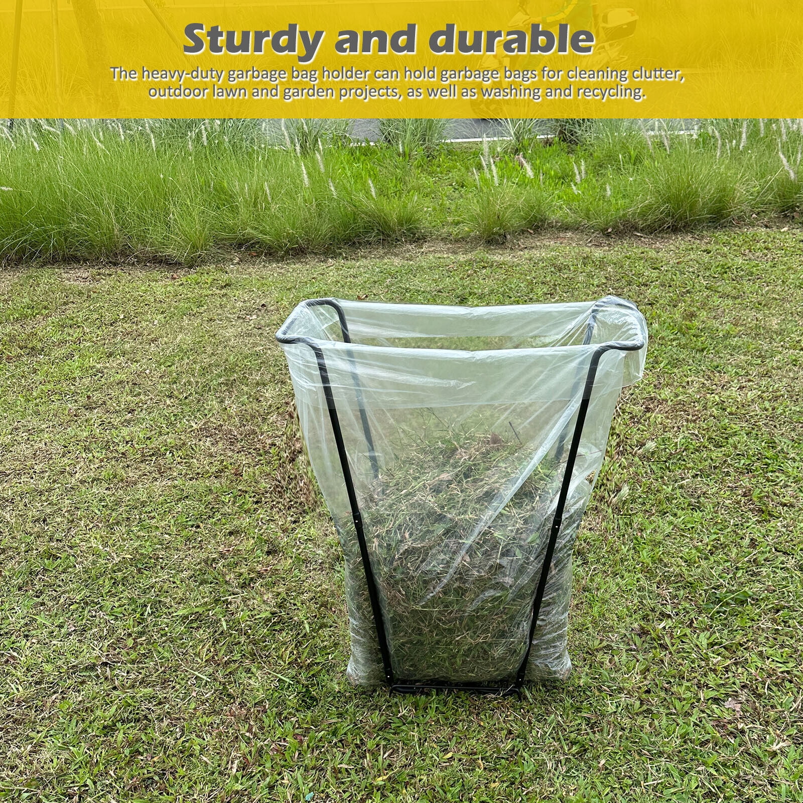 XZKING 1 Pack Trash Bag Holder Stand, Metal Leaf Bag Holder Stand Holds 30-45 Gallon Garbage Bags, Outdoor Portable Trash Bag Holder for Yard Garden