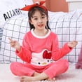 thumbnail image 3 of Anime Sanrioed Hello Kitty Children Flannel Pajamas Kawaii Boys Girls Spring and Autumn Cartoon Coral Velvet Home Warm Clothes, 3 of 5