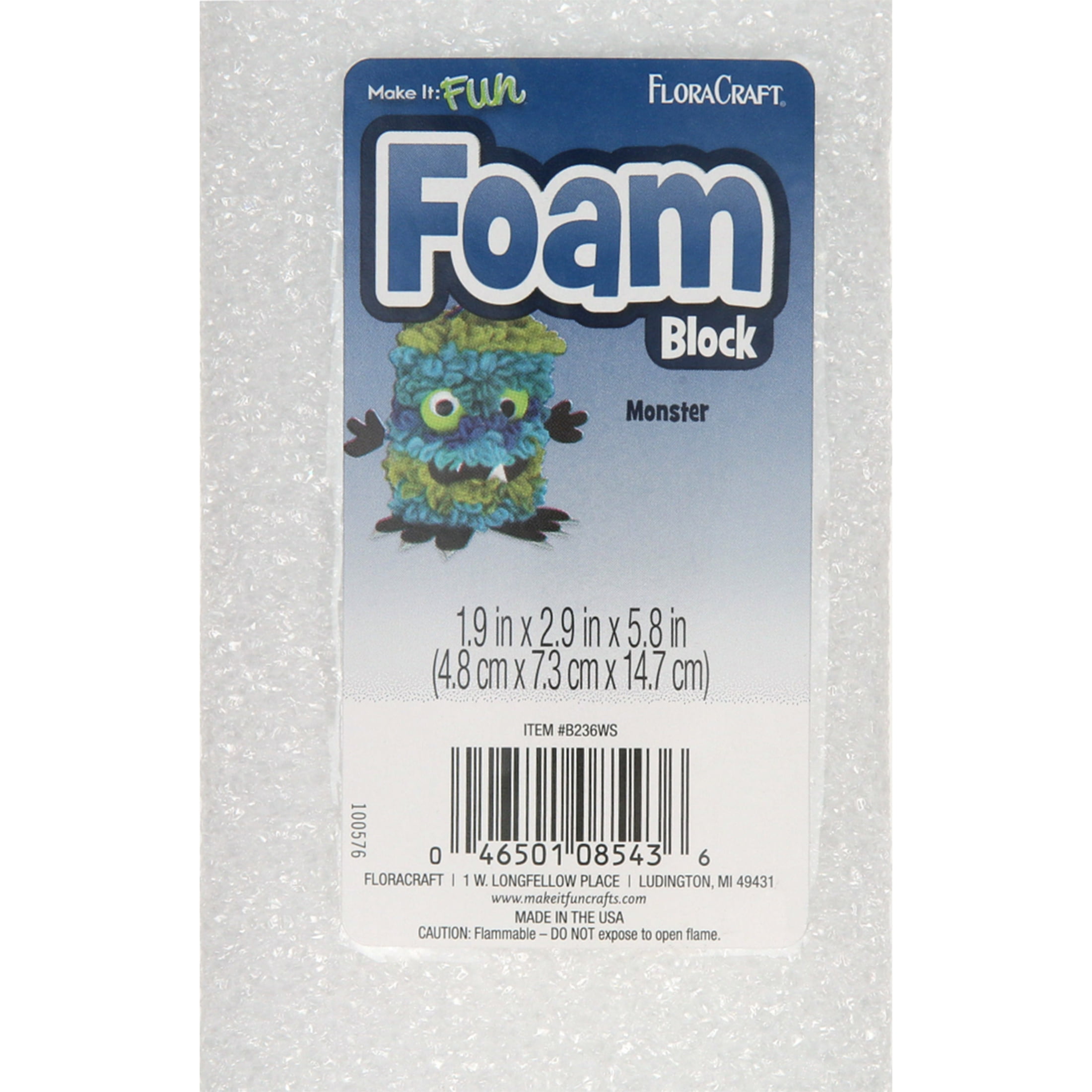 Mousse FloraFōM FloraCraft blanche, bloc de 2 x 2,9 po (5 x 7,36 cm)