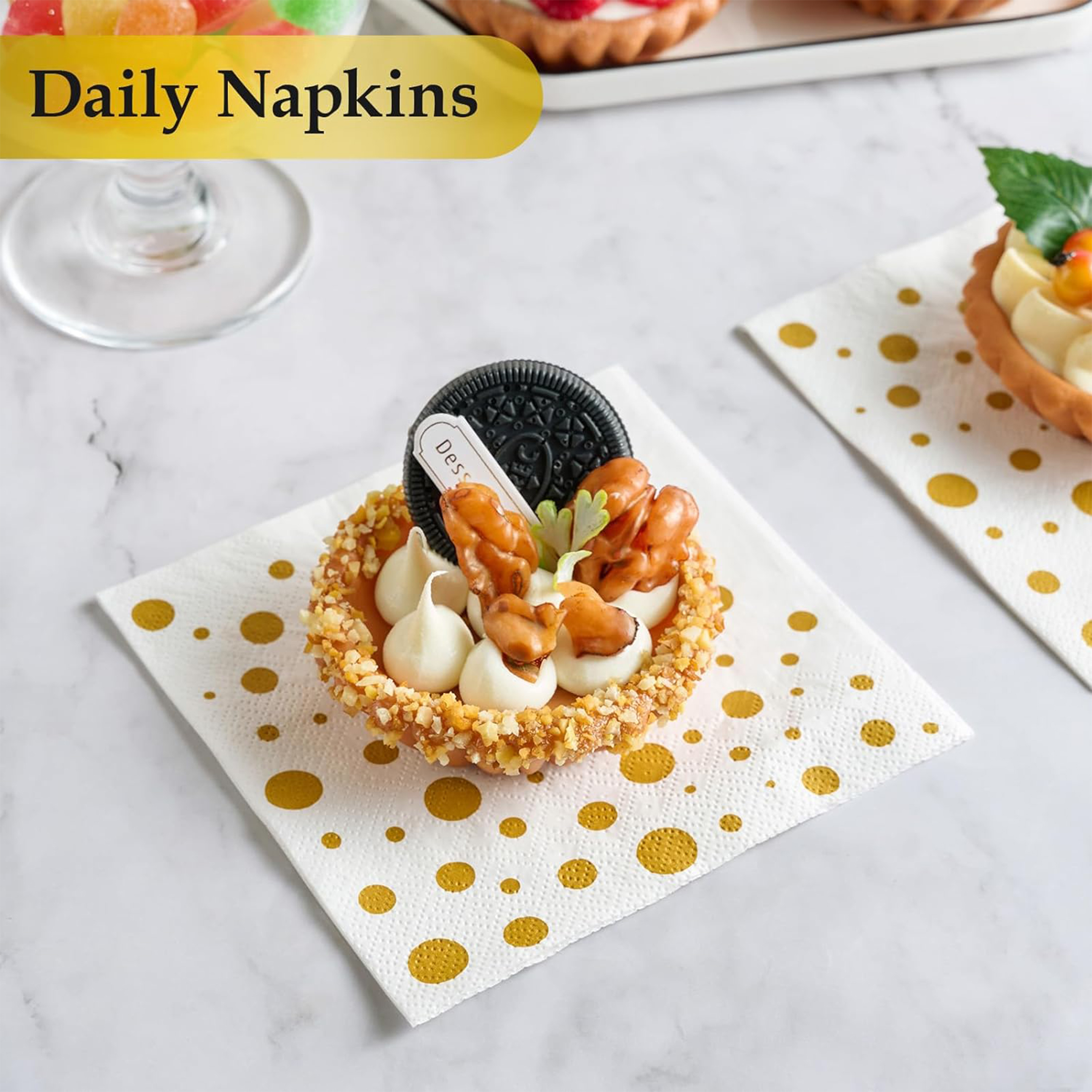 Jolly Chef Cocktail Napkins, 150 Pack, Gold Square, 3-Ply photo 4