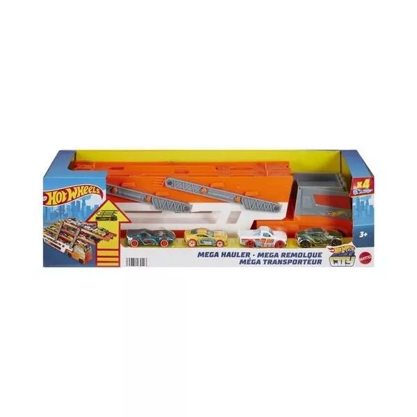Huge Hot Wheels City Mega Hauler With 4 Cars-New