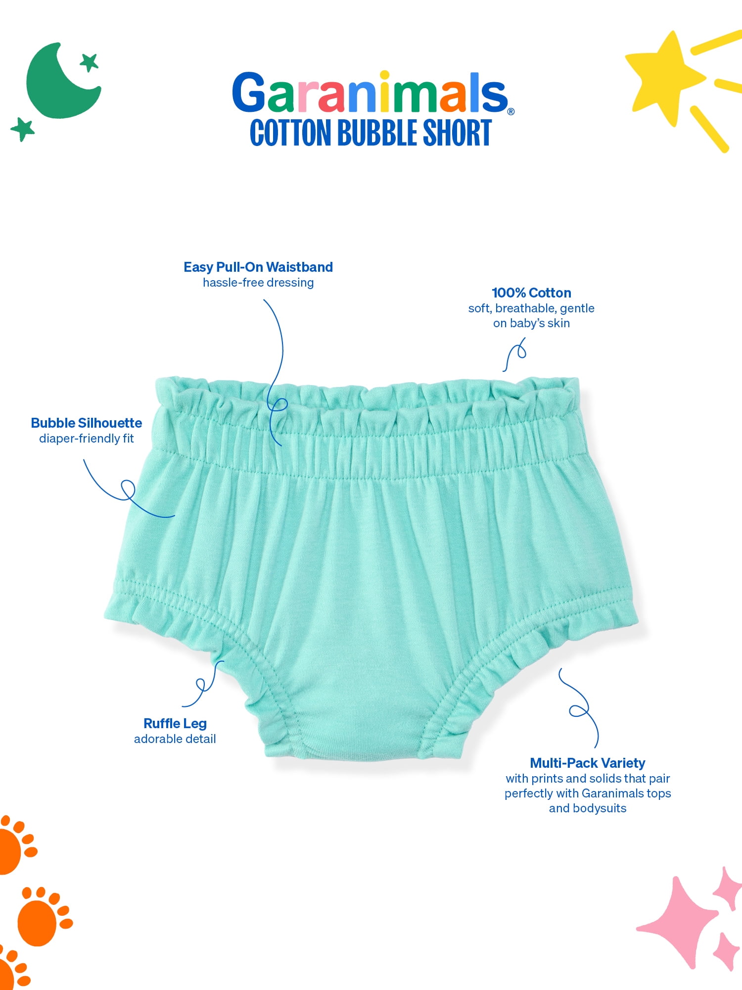 Garanimals Baby Girls Cotton Bloomers, 3-Pack, Sizes 0-24M