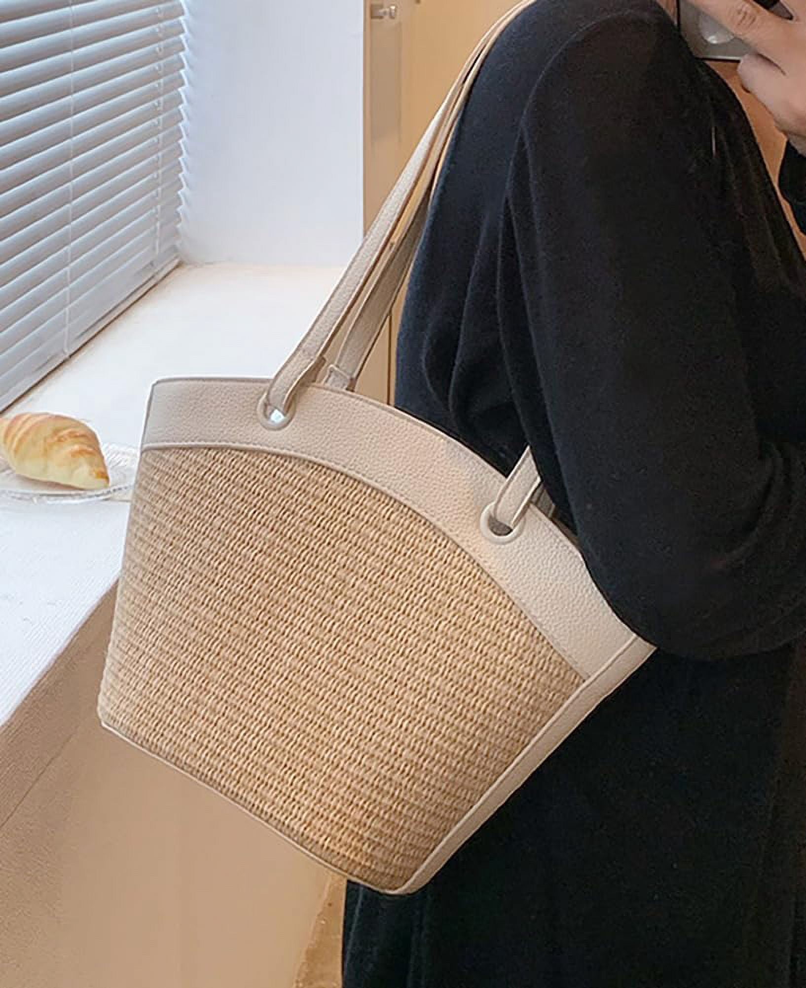 Straw Beach Bags For Women Small Straw Tote Bag Rattan Purse Summer Straw Handmade Bag Raffia Handbag Purse Shoulder Bag