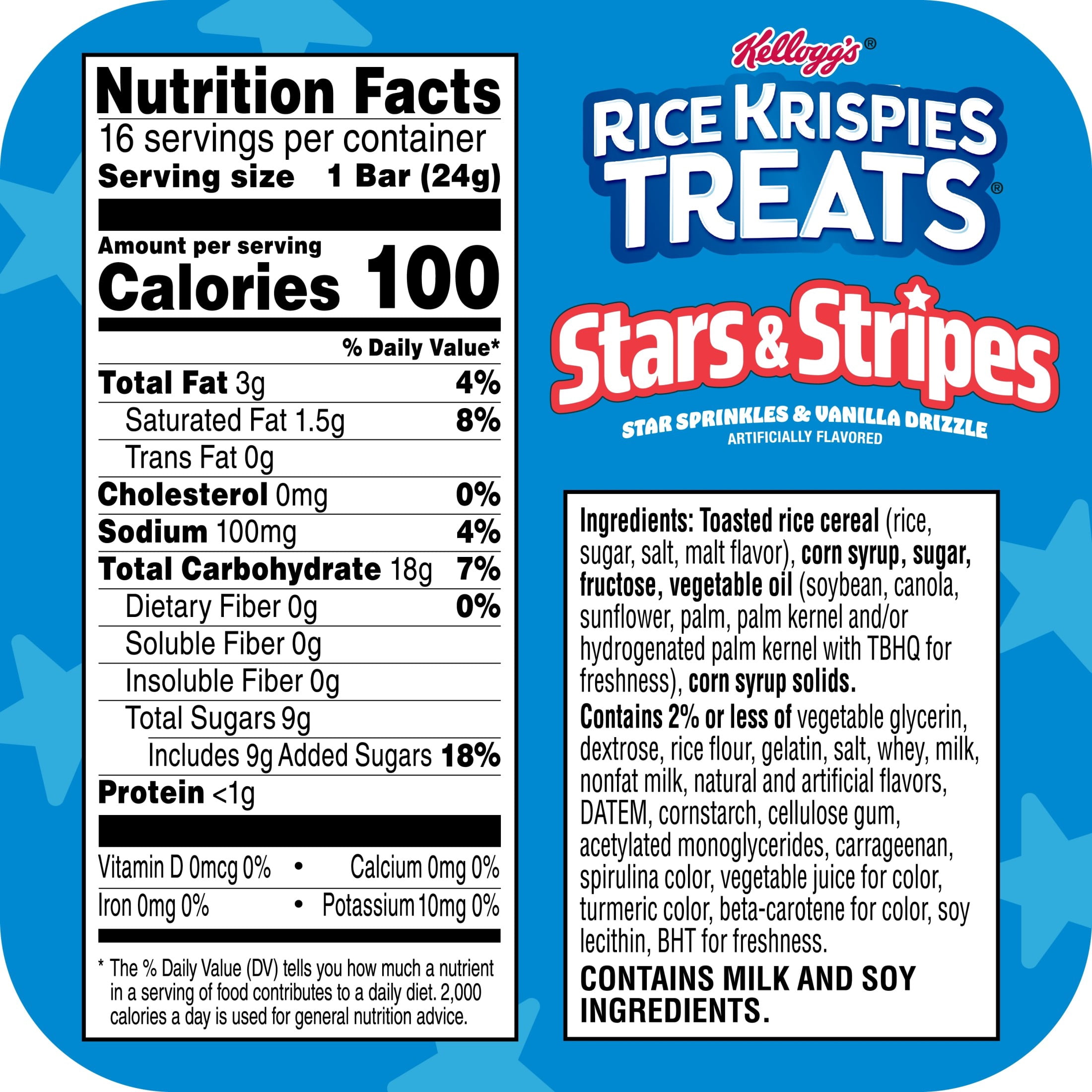 Rice Krispies Treats Star Sprinkles and Vanilla Drizzle Chewy Crispy Marshmallow Squares, Ready-to-Eat, Limited Edition, 13.5 oz, 16 Count