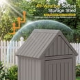 thumbnail image 3 of Nihsuao Vertical Outdoor Storage Shed, Waterproof Resin Outdoor Storage Cabinet, Lockable Small Tool Shed with Removable Shelves & 12 Hooks, Gray, 3 of 9