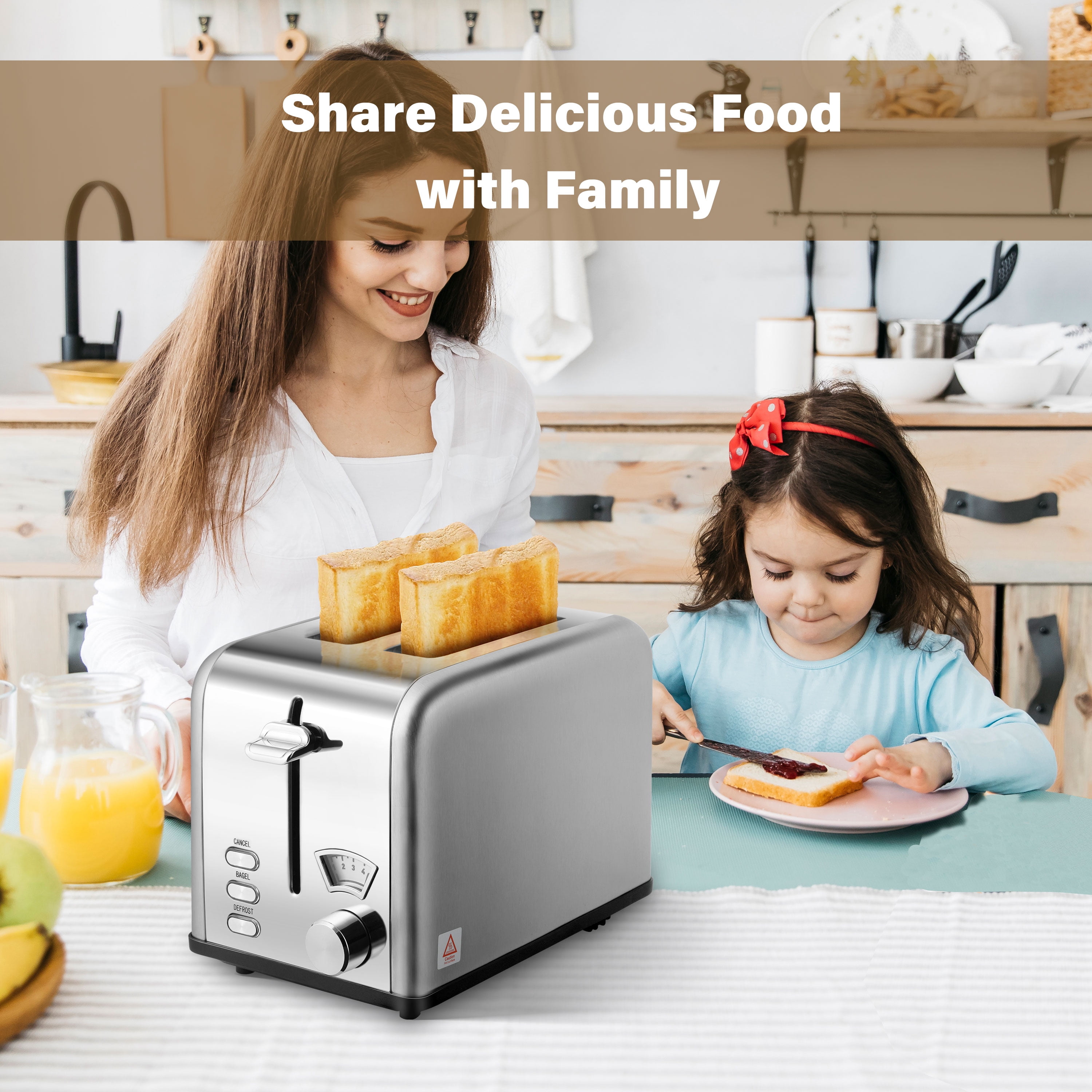 Wehilion 2-Slice Toaster with 1.5 inch Wide Slot, 5 Browning Setting and 3 Function: Bagel, Defrost & Cancel, Retro Stainless-Steel Style, Toast Bread Machine with Removable Crumb Tray, Silver