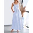 thumbnail image 3 of Light Blue Gingham Square Neck A-Line Maxi Sundress With Thin Straps And Side Pockets, 3 of 5