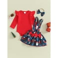 thumbnail image 3 of Bslissey Baby Girl Christmas 3Pcs Outfits Infant Ruffle Long Sleeve Romper + Cute Print Suspender Skirt + Headband 3M 6M 9M 12M Newborn Casual Clothes, 3 of 9