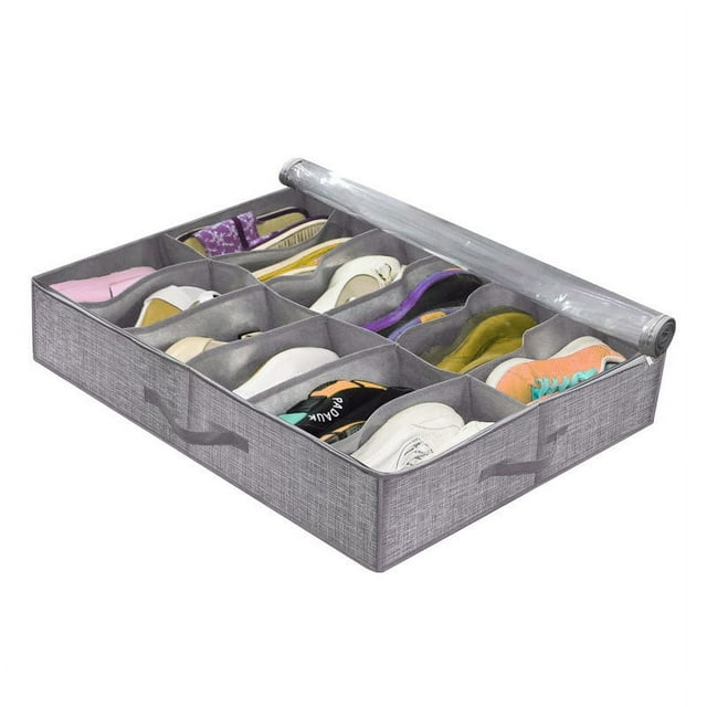 Estructura de cama plegable de fieltro (cruz negra), baúl de almacenamiento grande, bolsa de almacenamiento para zapatero con asa y ventana transparente