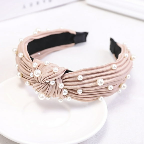 IDALL Headbands for Women,Hair Accessories Fashion Bow Knot Beading Pearl Hairband Women Hair Head Hoop Girls Hair Headband Skincare Headband,Makeup Headband Beige