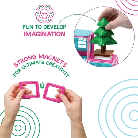 Play Brainy Isabella's House 39 Pc. Magnetic Toy Tiles Building Stem Set for Kids Ages 3 and up