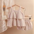 thumbnail image 2 of QTOCIO Toddler Girls Outfits, Baby Girl Clothes, Fashion Girls' Casual Short Sleeve Round Neck Collar Botton Solid Short Pants Sets, Beige, 6 Months, 2 of 3