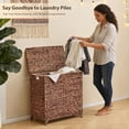 thumbnail image 5 of Large Laundry Hamper with Lid, Handwoven Natural Water Hyacinth Heightened Feet Laundry Basket, 2-Sections Wicker Clothes Hamper with Removable Liner Bag (Espresso, 120L), 5 of 7