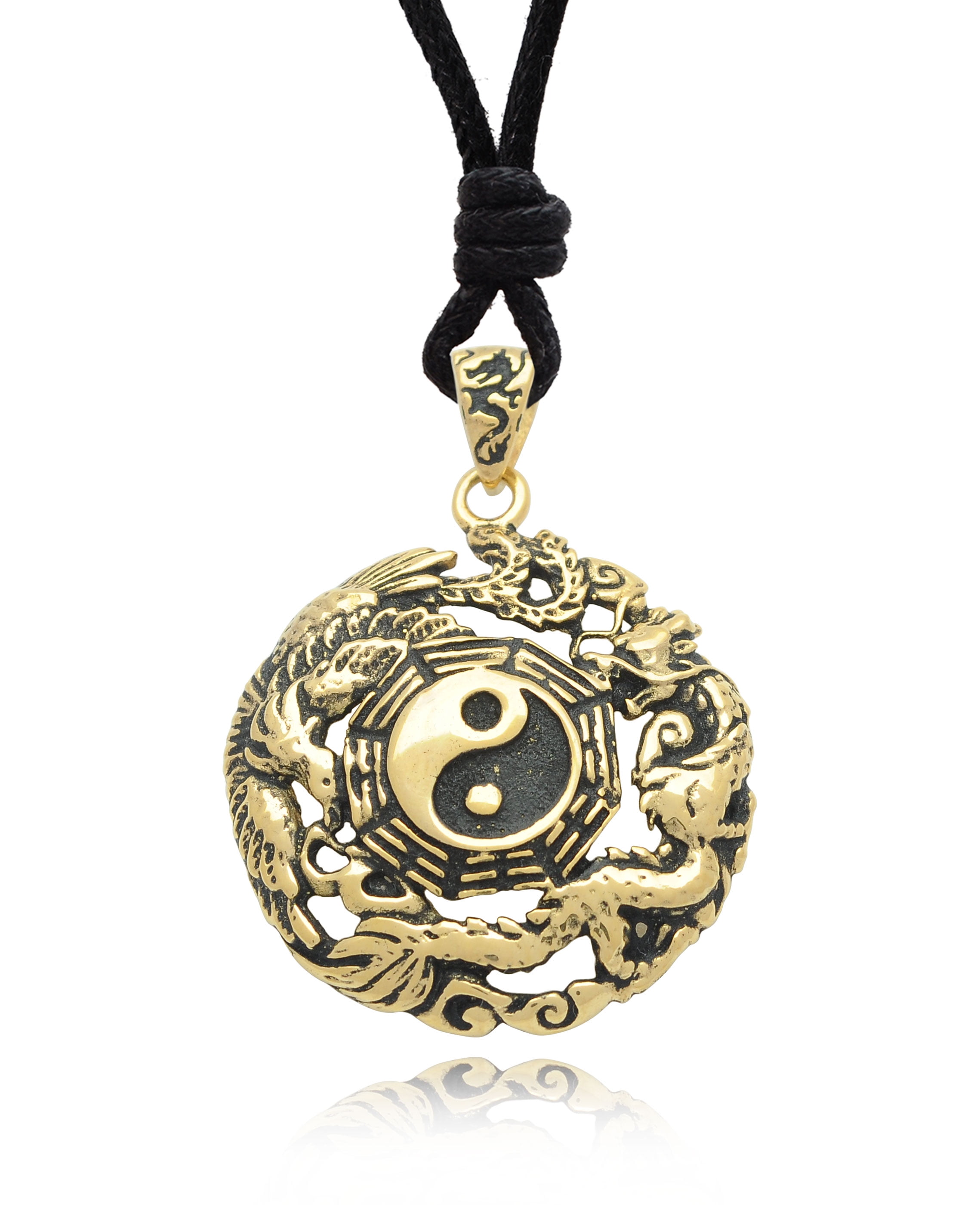 Phoenix Dragon Yin Yang Handmade Brass Charm Necklace Pendant Jewelry