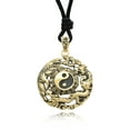 thumbnail image 1 of Phoenix Dragon Yin Yang Handmade Brass Charm Necklace Pendant Jewelry With Cotton Cord, 1 of 1