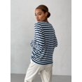 thumbnail image 6 of Womens Striped Soft Knit Pullover Sweater Loose Fit Shirts Blue M, 6 of 9