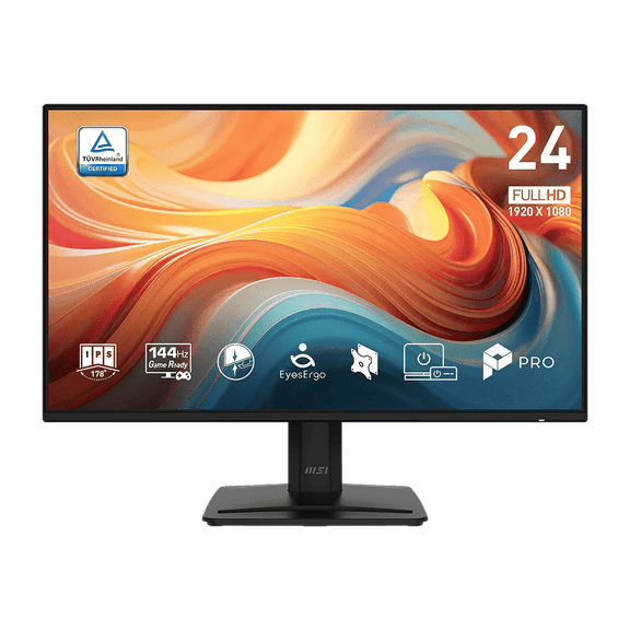 MSI PRO MP243 E14 23.8" FHD Flat EyesErgo Monitor, Black, 144Hz, 16:9, IPS, Eye-Q Check, 1ms, 300 nits, HDR Ready, Accessory Slot Design, Built-in Two Speakers (2x2W)