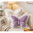 thumbnail image 2 of 2Pcs Butterfly Throw Pillows with Lace Ruffle, 22 Inch Velvet Decorative Cushion for Couch Bedroom Living Room Home Decor (White+Purple), 2 of 4