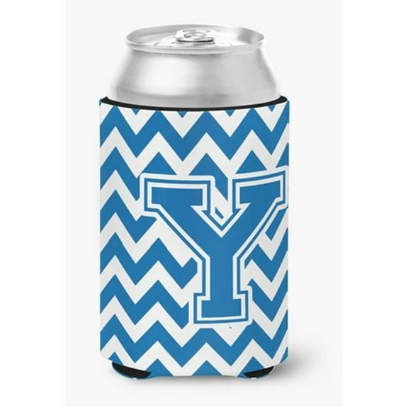 Letter Y Chevron Blue & White Can or Bottle Hugger, 0.25 x 4 x 5.5 in.