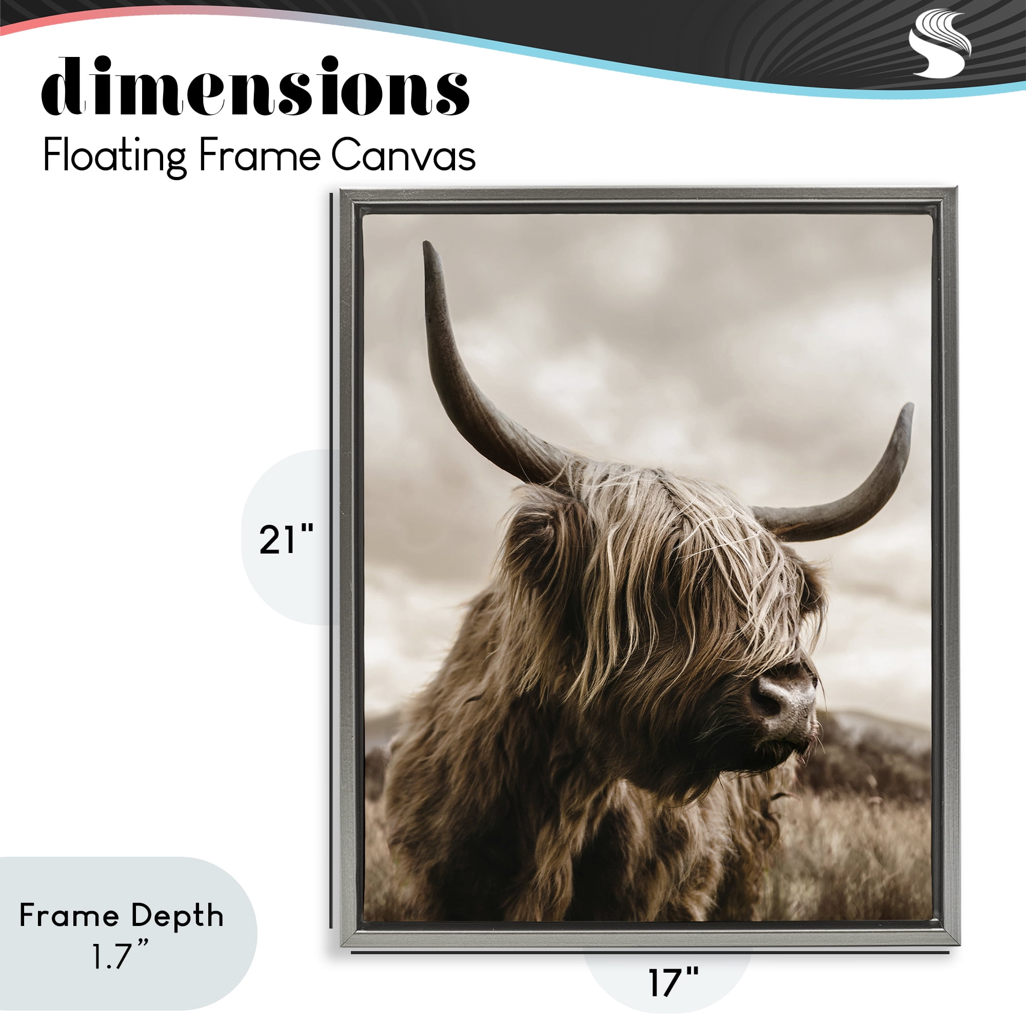 Stupell Industries Highland Cow on Windswept Moor Gray Framed Floater Canvas Wall Art, design by CAD Designs