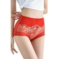 thumbnail image 2 of Gibobby Panty Microfibra con Encaje Ropa interior elástica cintura para mujer, bragas suaves altas, bragas sexis encaje flores para mujer, Bikini bordado, bragas para mujer（Rojo， L), 2 of 5