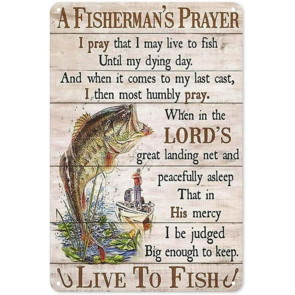 Fishing Decor A Fishermans Prayer Live to Fish Vintage Metal Sign for Home Metal Tin Sign 8x12 Inch