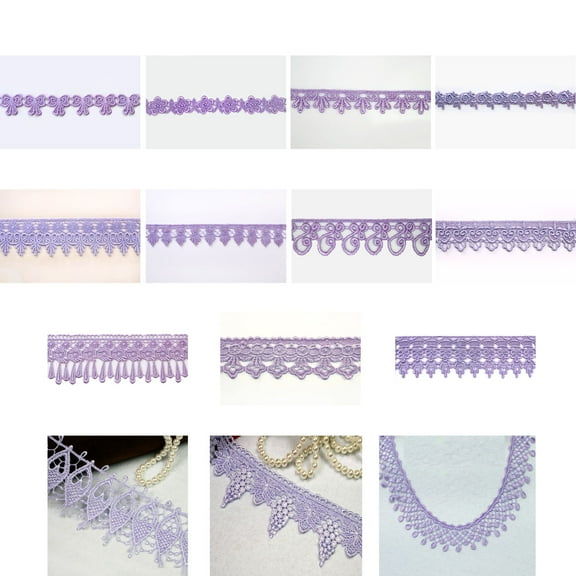 5/8",3/4",1",1.25",1.75",2", 2.5", 3",3.25" Embroidered Lilac Venice Lace Trim