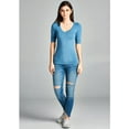 thumbnail image 3 of Essential Basic Women's Cotton Blend V Neck Tee Shirt Half Sleeves - Denim Blue, S, 3 of 3