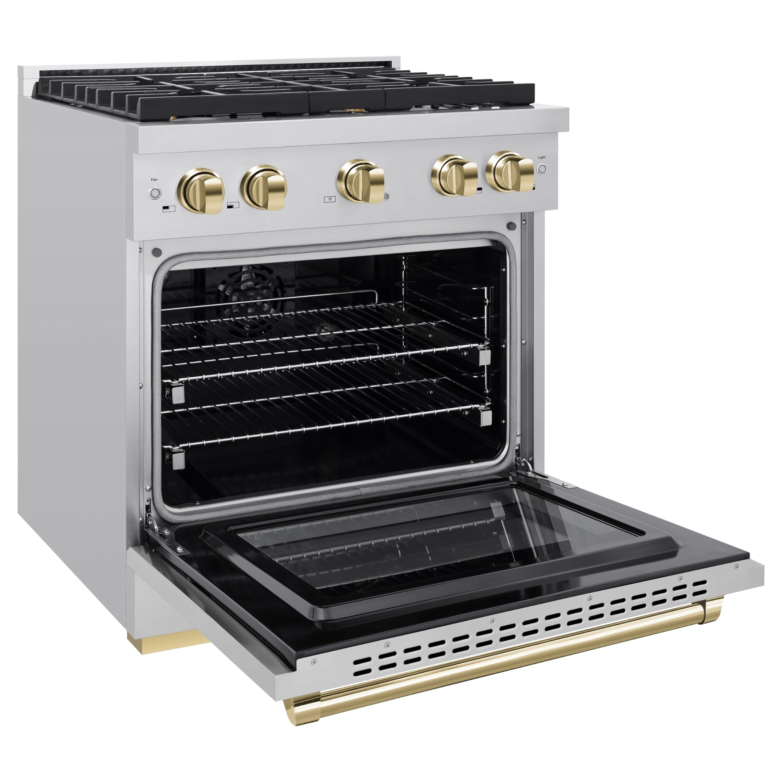 ZLINE Autograph 30" 4.2 cu. ft. Paramount Dual Fuel Range with 4 Burners in Stainless Steel with Polished Gold Accents, SDRZ-30-G