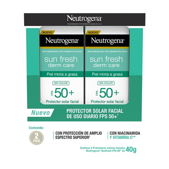 Kit de protección solar facial Neutrogena SunFresh sin color FPS50 2 Pack