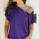 thumbnail image 4 of Camiseta informal, holgada, de manga corta y con hombros cruzados, talla S, elegante blusa morada de verano con hombros descubiertos para mujer, 4 of 6