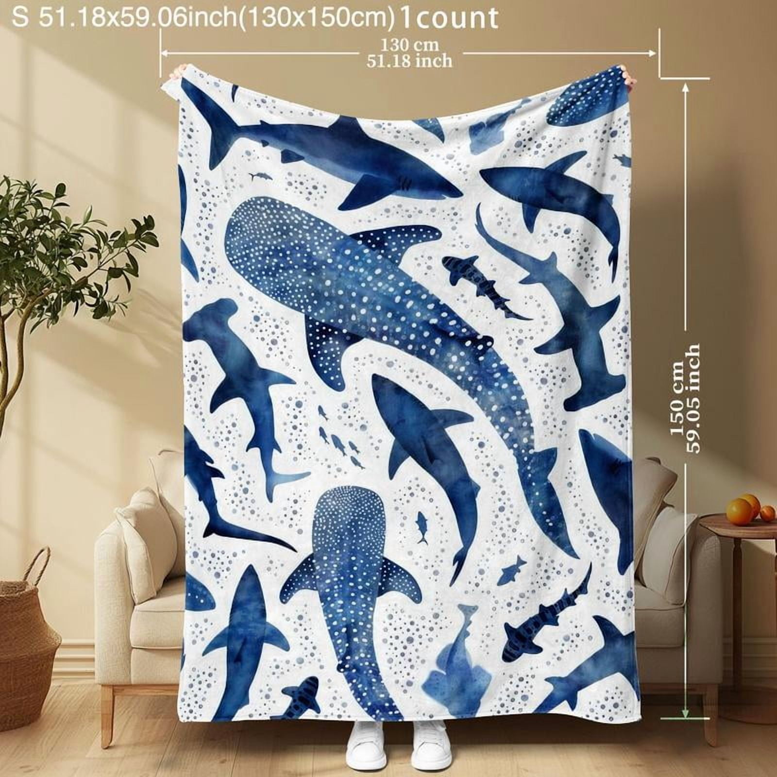 Shark Pattern Blanket, Soft Warm Throw Blanket, Air-conditioned Room Blanket, Warm Nap Blanket for Home Office Travel, Lightweight Blanket