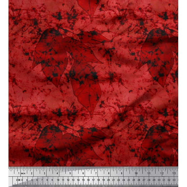 Soimoi polyester Crepe Fabric Leaves & Texture Printed Craft Fabric by the Yard 52 Inch Wide
