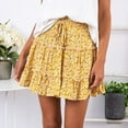 thumbnail image 3 of Mrat Skirts for Women Summer Casual Vintage High Waist Loose Boho Long Skirt Womens Long Skirts Shirring A-Line Floral Print Boho Vintage Floral Print Beach Ruffled Short Skirt Yellow_AA XL, 3 of 8