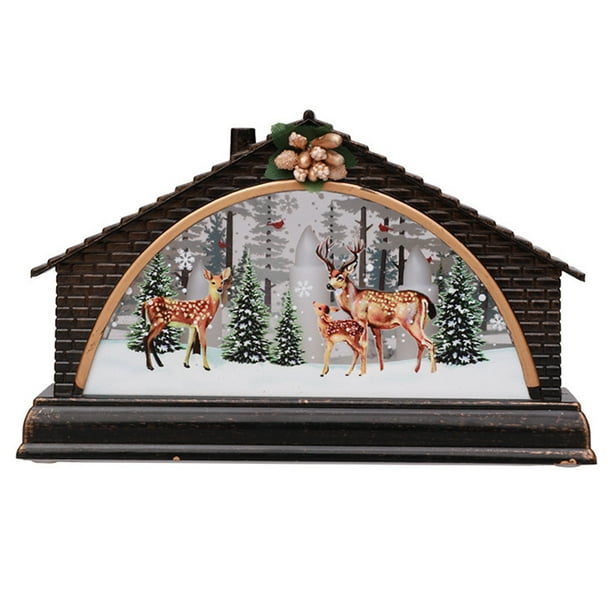 Navidad Pesebre Decoración De Casa De Nieve Luz De Noche Accesorios De Mobiliario Para El Hogar Adorno De Casa De Pueblo De Navidad seitruly HA041702-04