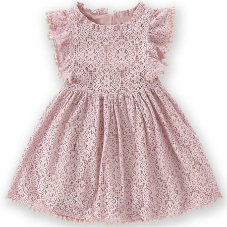 

Niyage Toddler Girls Elegant Lace Pom Pom Flutter Sleeve Party Princess Dress Dusty Pink 80