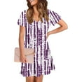 thumbnail image 4 of GaThRRgYP Women's Casual Ruffle Short Sleeve Dress,Women's Fashion Summer Print Short-sleeved V-neck Casual Dress Purple XXL, 4 of 8