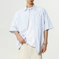 thumbnail image 4 of USNSM Mens Casual Button Down Shirts Wrinkle Free 4-Way Stretch Dress Shirs Short Sleeve Striped Summer Shirts for Men Blue M, 4 of 6