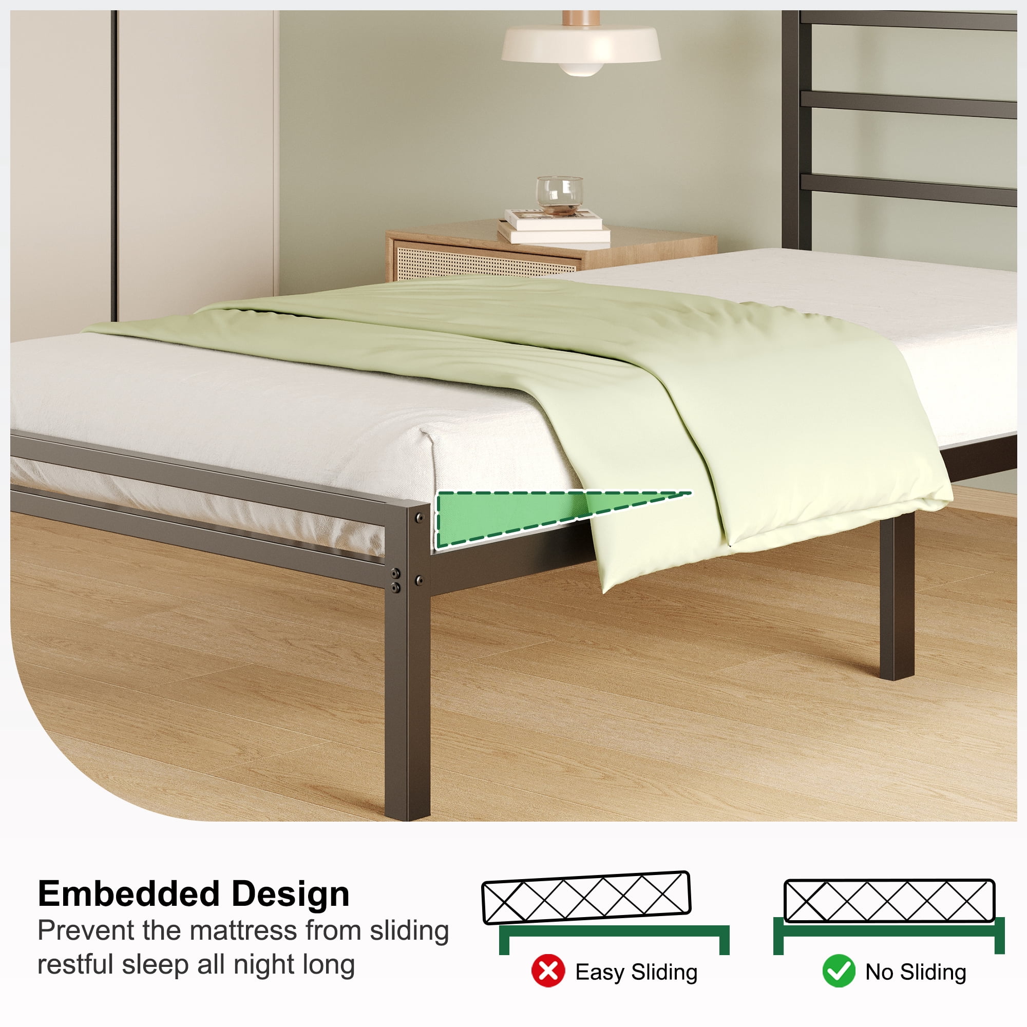 Napcenter 12 inch Twin Bed Frame with Headboard and Footboard, Metal Platform No Box Spring Needed, Easy Assembly, Black
