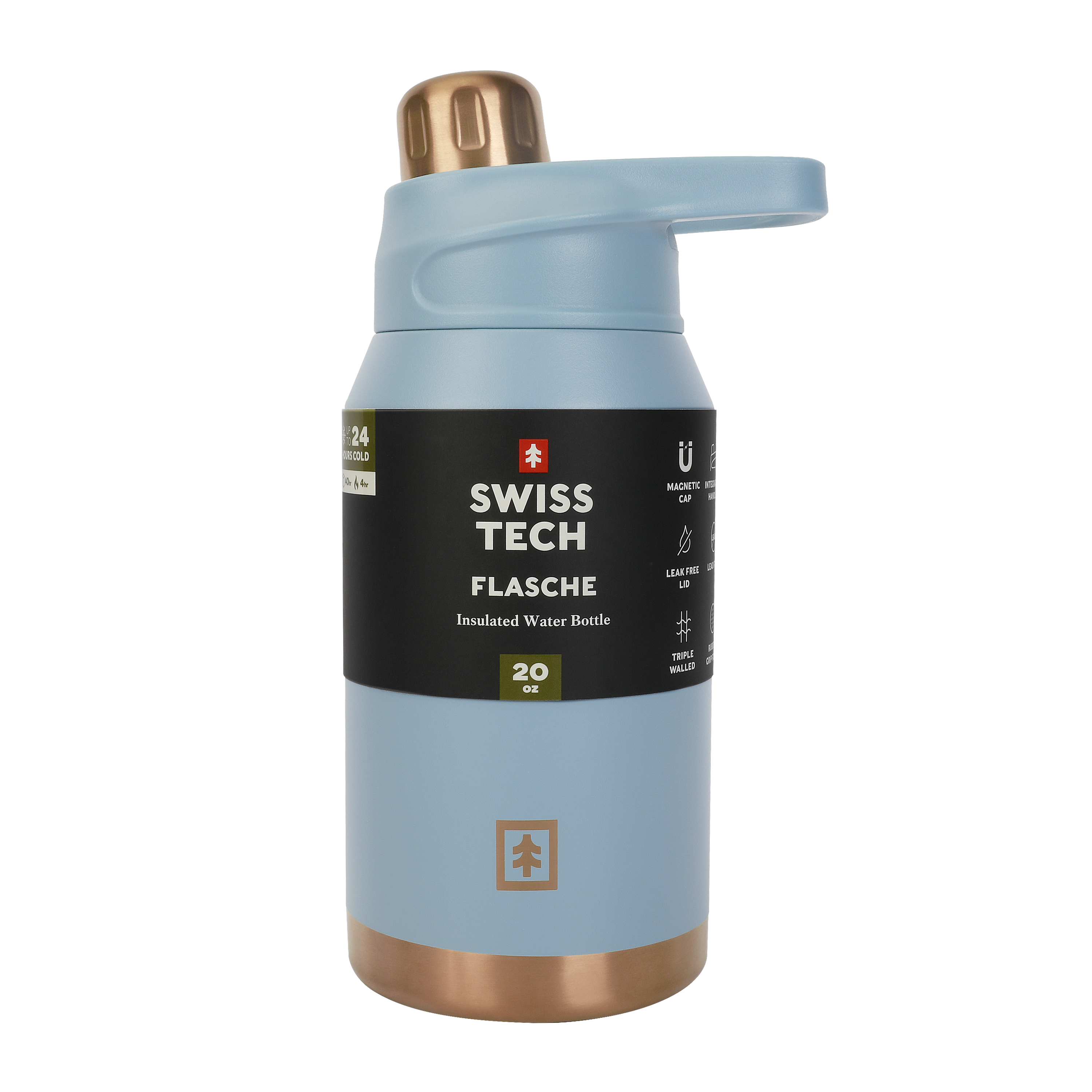 Swiss Tech Flasche Cresta Blue 20oz Magnetic Cap Water Bottle, Triple-Wall Stainless, BPA-Free