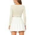 thumbnail image 3 of INSPIRE CHIC Women's Velvet Long Sleeve Off Shoulder Solid Crop Tops XL Beige, 3 of 6