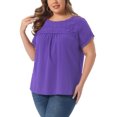 thumbnail image 4 of Agnes Orinda Women's Plus Size Tops Chiffon Swiss Dots Short Sleeves Lace Crochet Pleated Blouse 4X Purple, 4 of 6