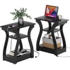 Black End Table Set of 2 with Charging Station Side Table with Ports and Outlets Black Nightstand 3 Tier End Table with Storage Shelf for Living Room Bedroom
